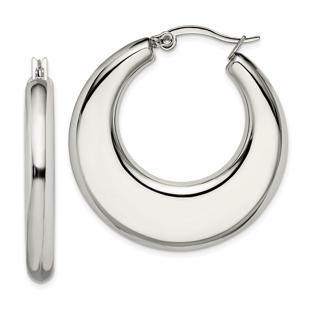 Chisel Stainless Steel Polished 35mm Diameter Hollow Hoop Earrings