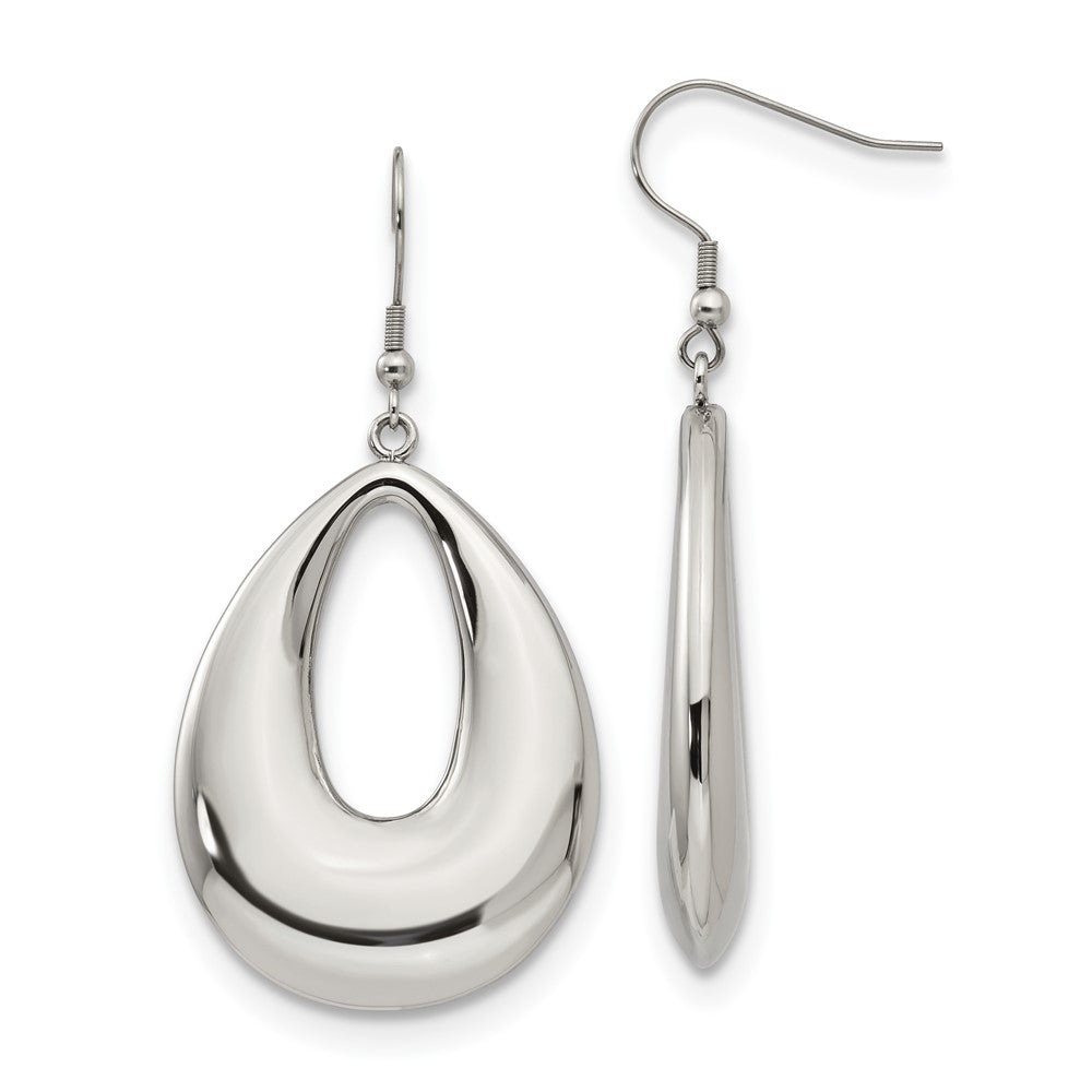 Chisel Stainless Steel Polished Hollow Teardrop Dangle Shepherd Hook Earrings