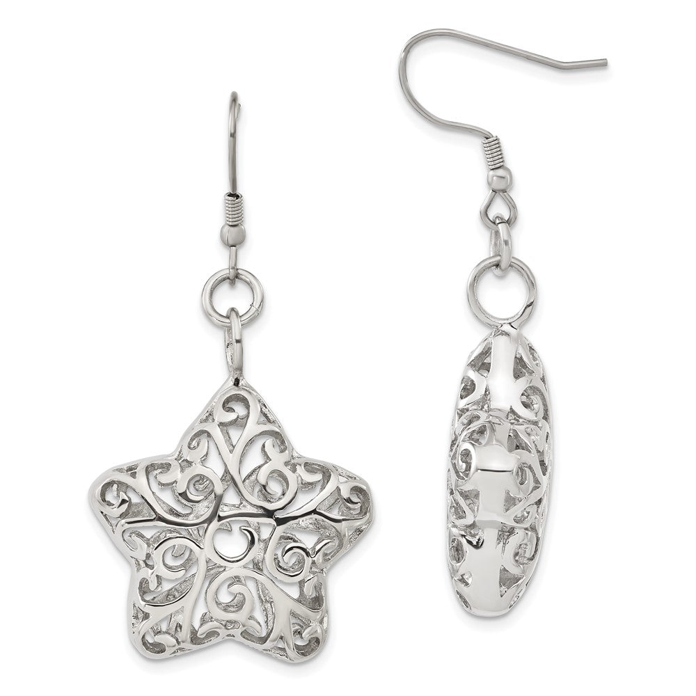 Stainless Steel Hollow Puffed Star Dangle Earrings