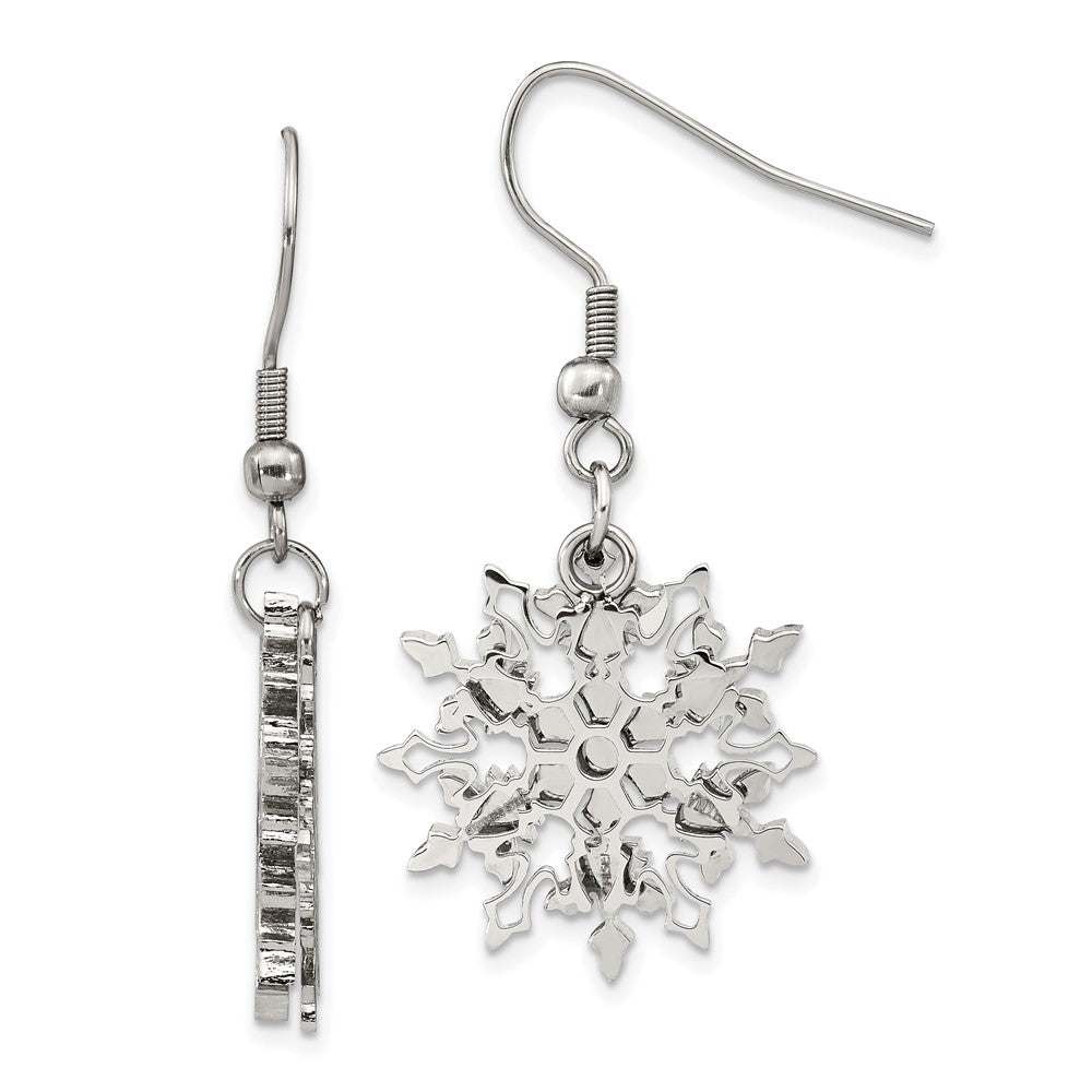 Chisel Stainless Steel Polished Snowflake Dangle Shepherd Hook Earrings