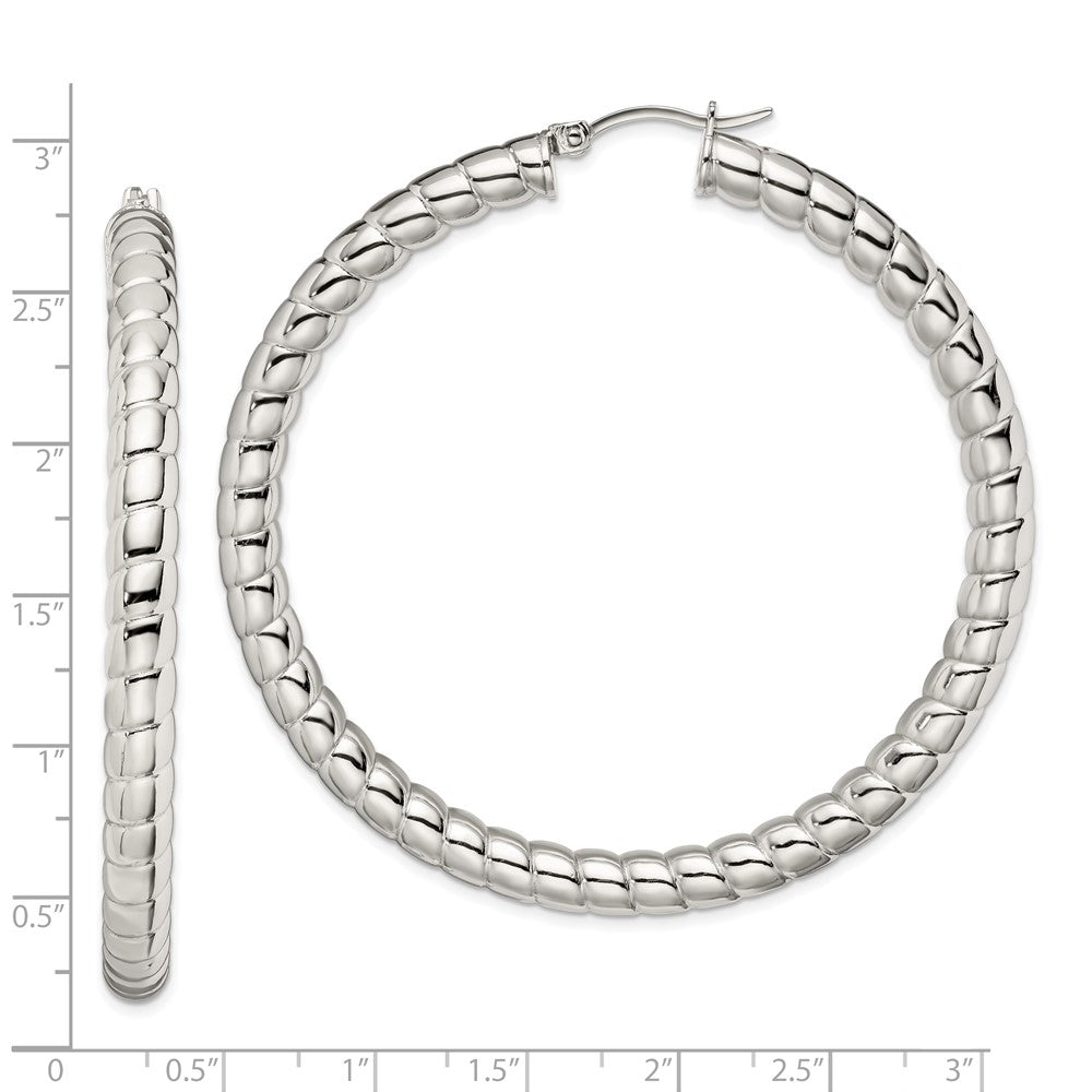 Chisel Stainless Steel Polished and Textured Hollow Hoop Earrings