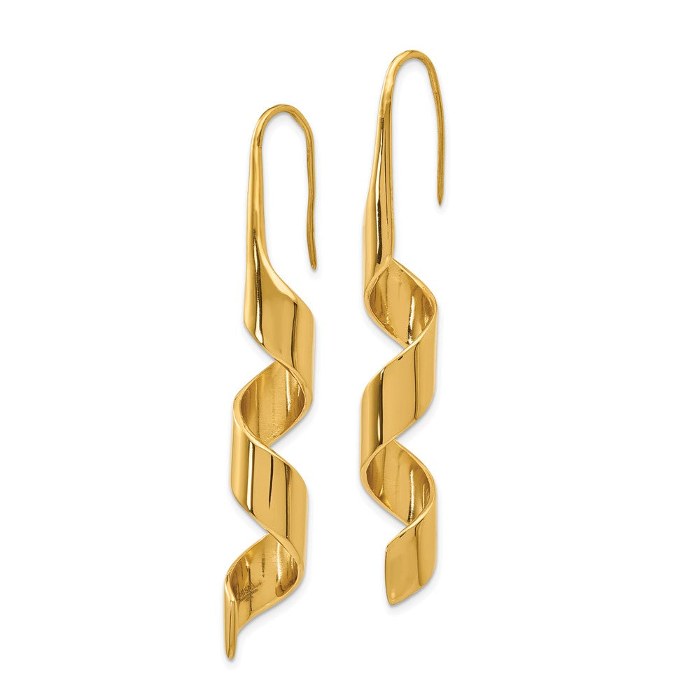 Chisel Stainless Steel Polished Yellow IP-plated Swirl Shepherd Hook Earrings