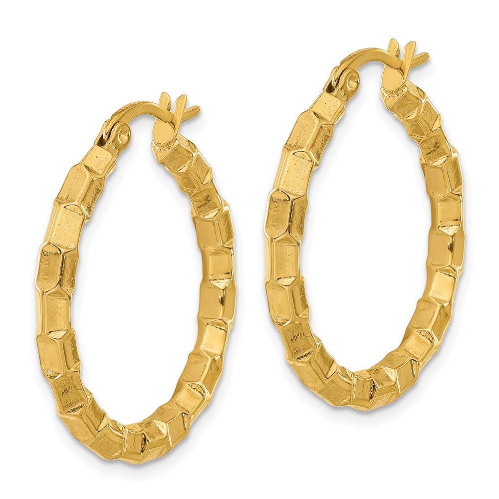 Stainless Steel Yellow IP-plated Polished & Textured Round Hoop Earrings