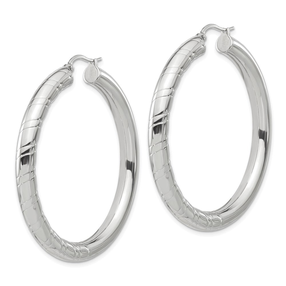 Stainless Steel Half Textured & Polished Hollow Round Hoop Earrings