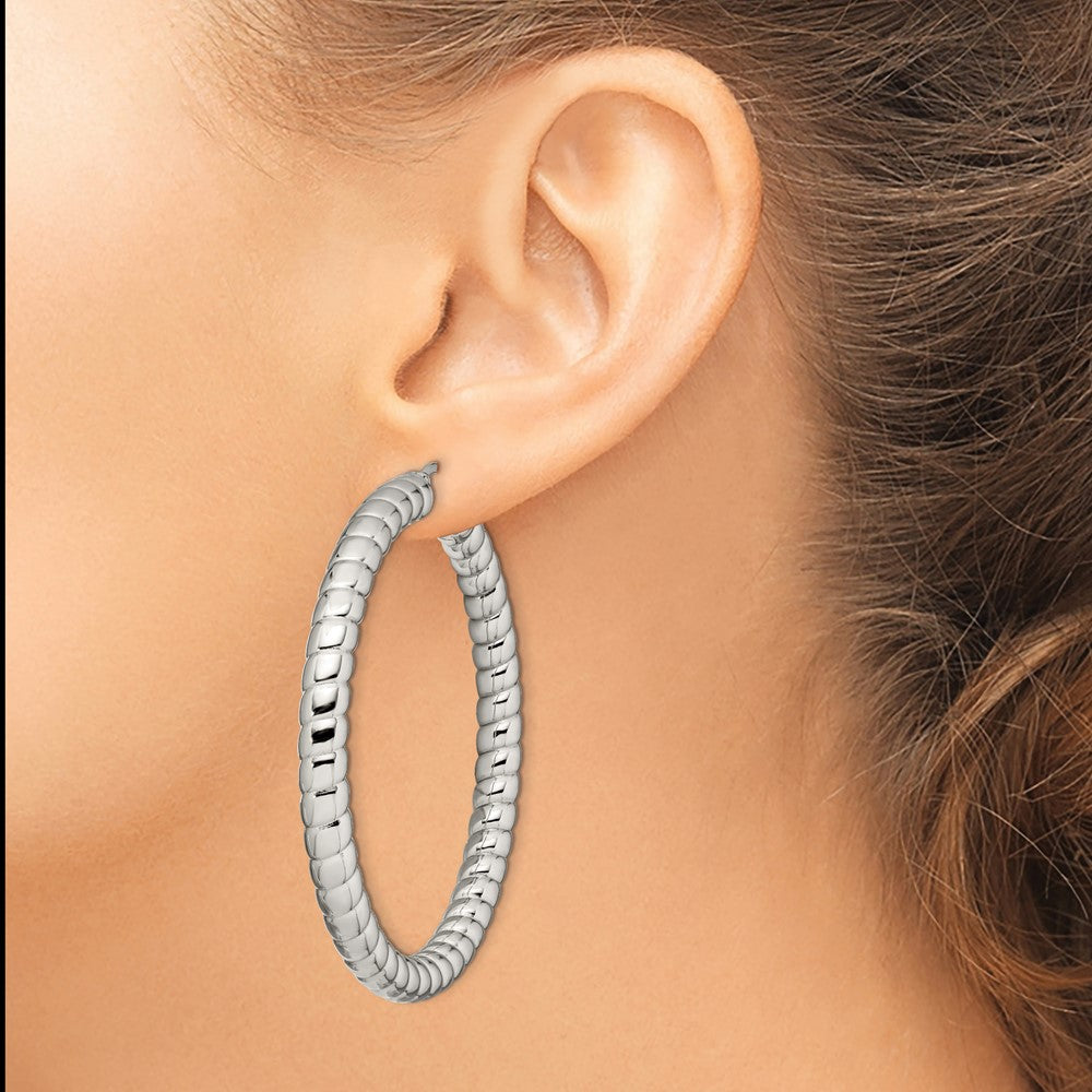 Stainless Steel Polished & Textured Hollow 45mm Diameter Hoop Earrings