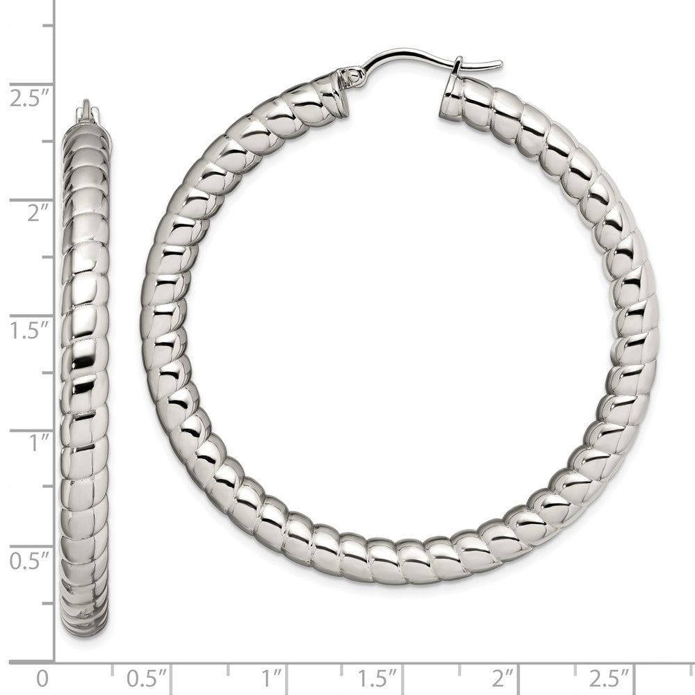 Stainless Steel Polished & Textured Hollow 45mm Diameter Hoop Earrings