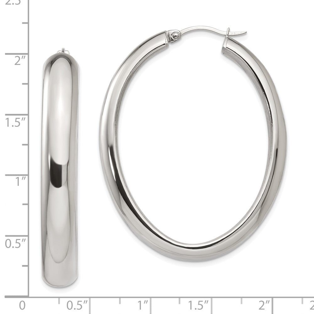 Chisel Stainless Steel Polished Hollow Oval Hoop Earrings