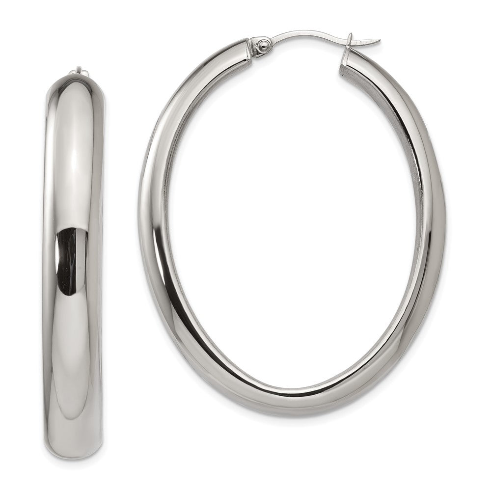 Chisel Stainless Steel Polished Hollow Oval Hoop Earrings