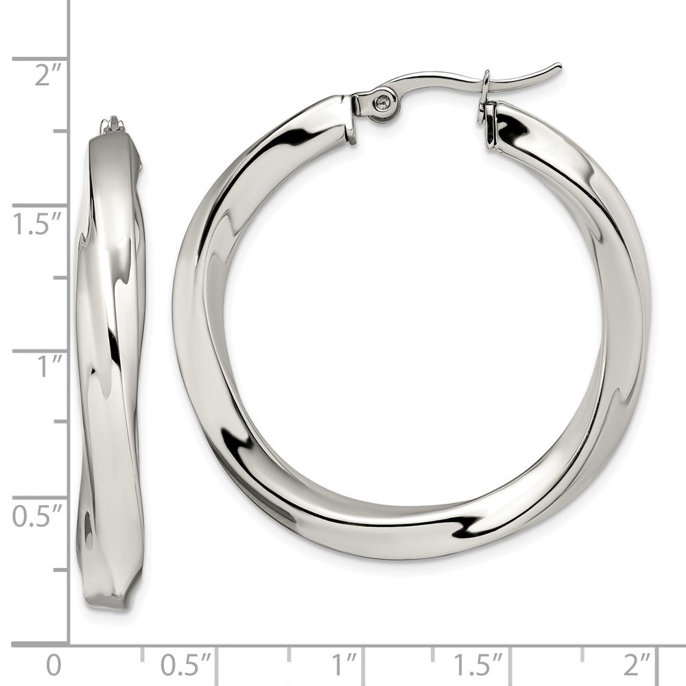 Chisel Stainless Steel Polished Hollow Twisted Hoop Earrings