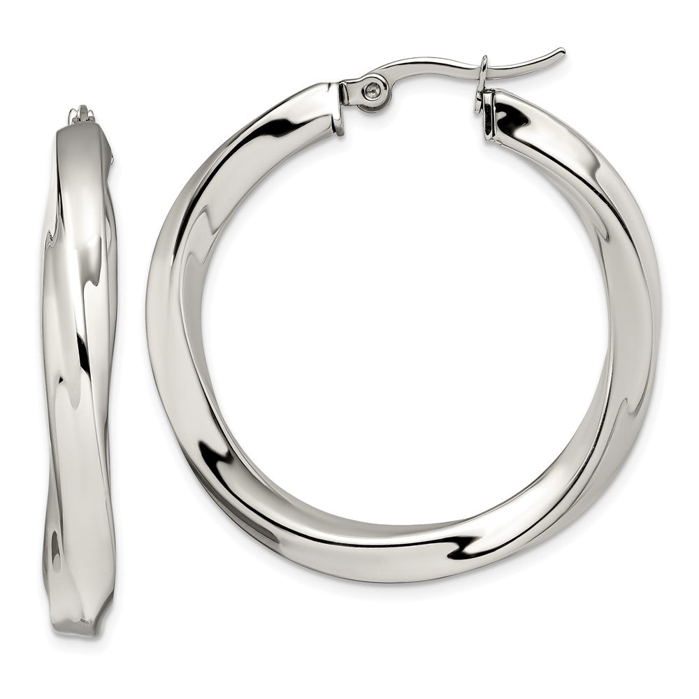 Chisel Stainless Steel Polished Hollow Twisted Hoop Earrings