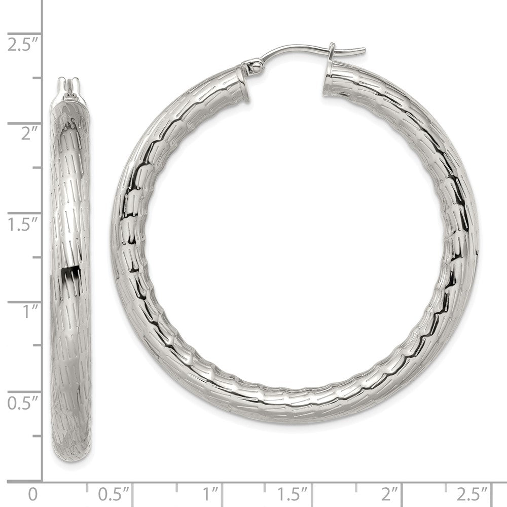 Chisel Stainless Steel Polished and Textured Hollow Hoop Earrings