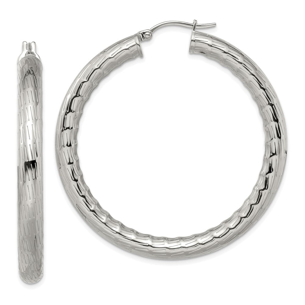 Chisel Stainless Steel Polished and Textured Hollow Hoop Earrings