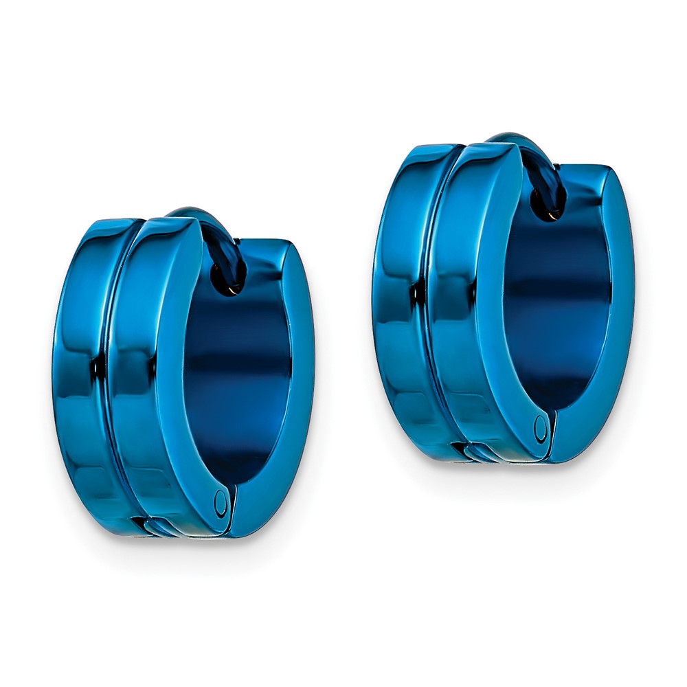 Chisel Stainless Steel Polished Blue IP-plated 5mm Hinged Hoop Earrings