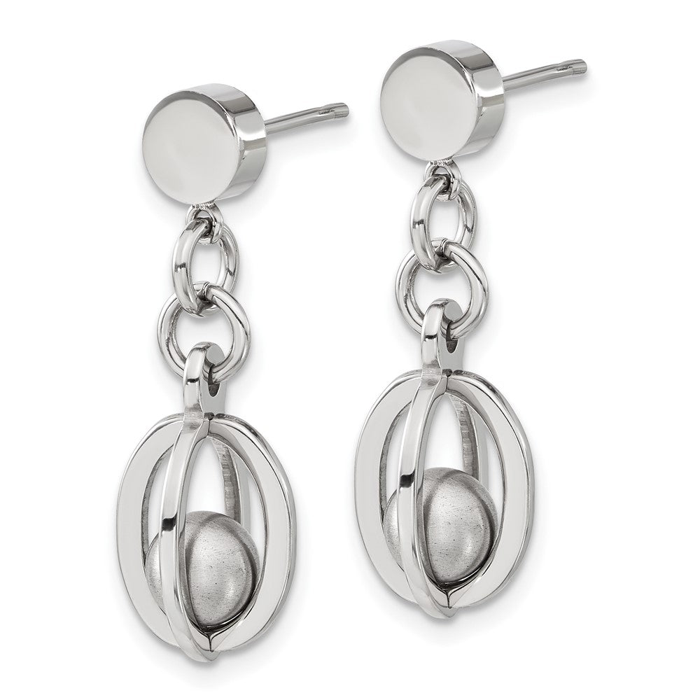 Stainless Steel Polished & Brushed Oval Post Dangle Earrings