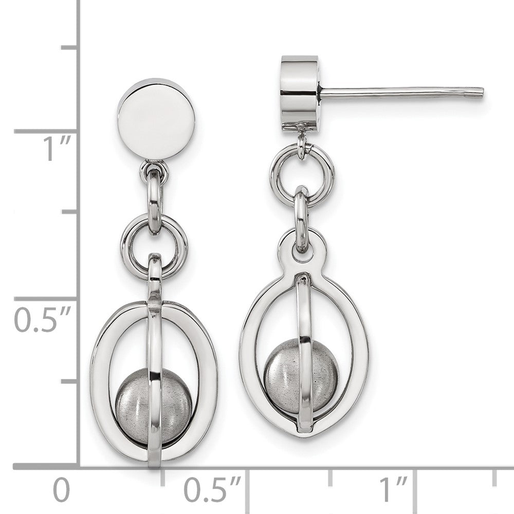 Stainless Steel Polished & Brushed Oval Post Dangle Earrings