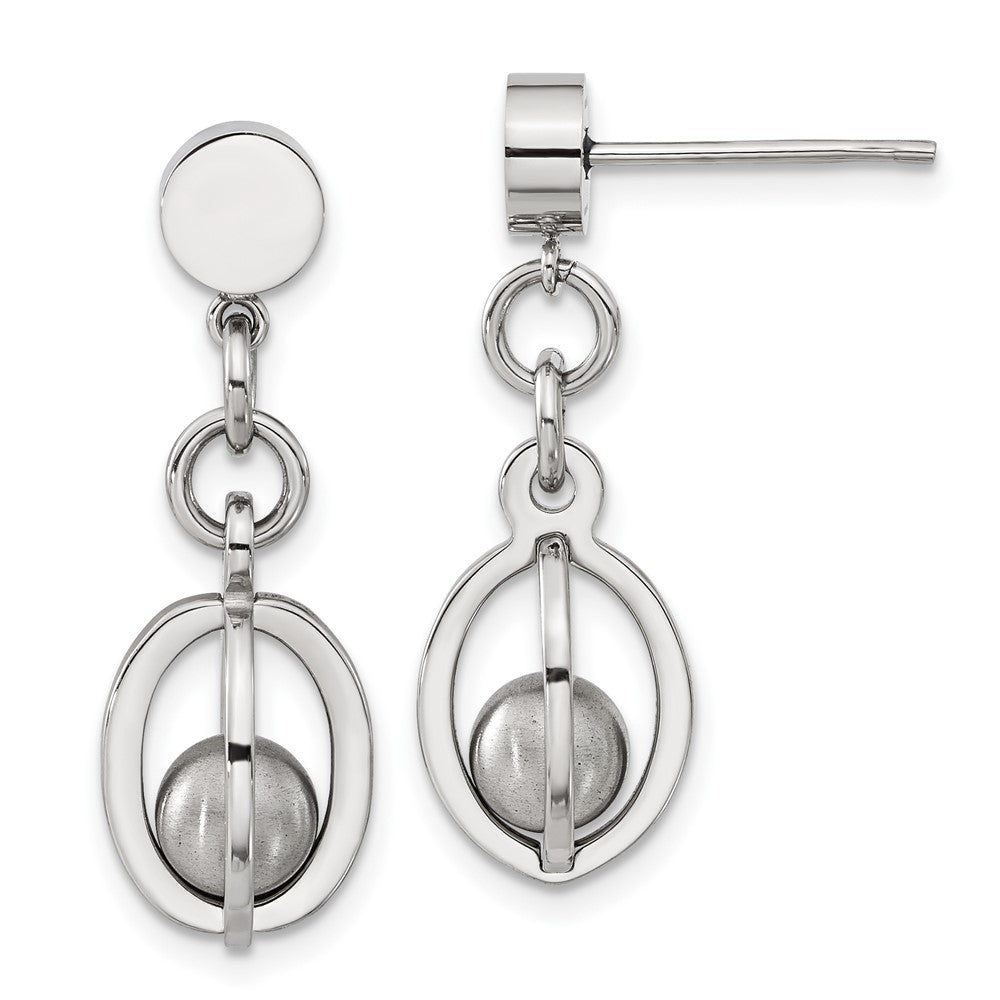 Stainless Steel Polished & Brushed Oval Post Dangle Earrings