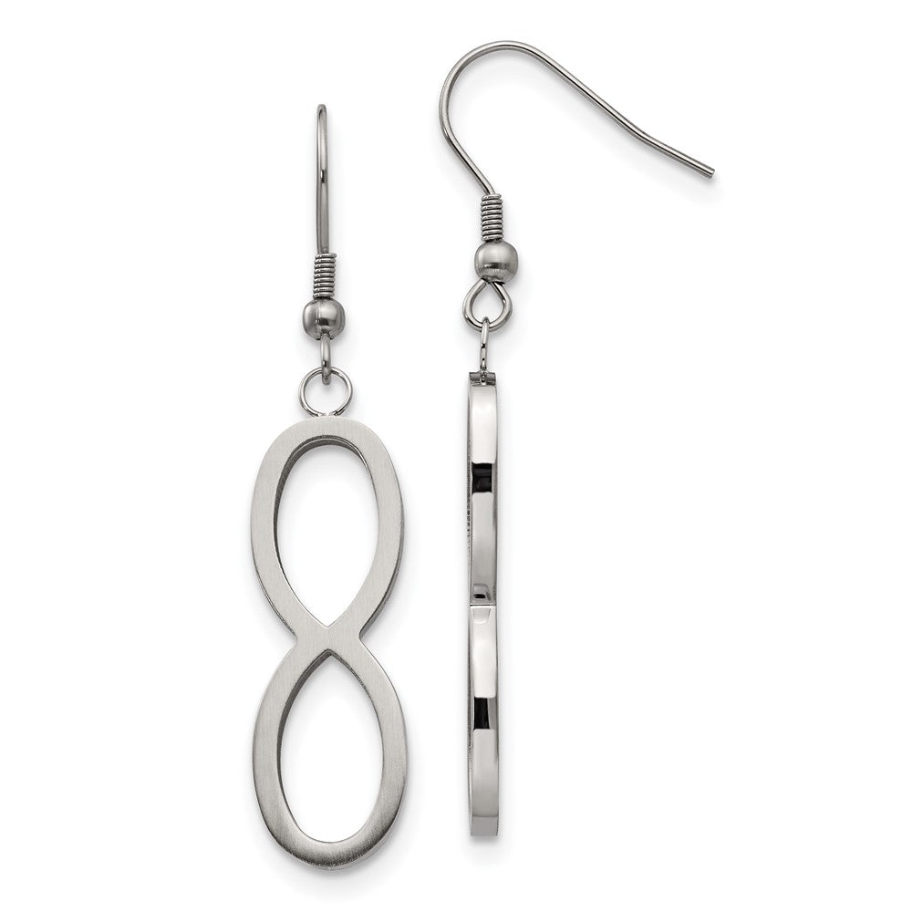 Chisel Stainless Steel Brushed and Polished Infinity Dangle Shepherd Hook Earrings