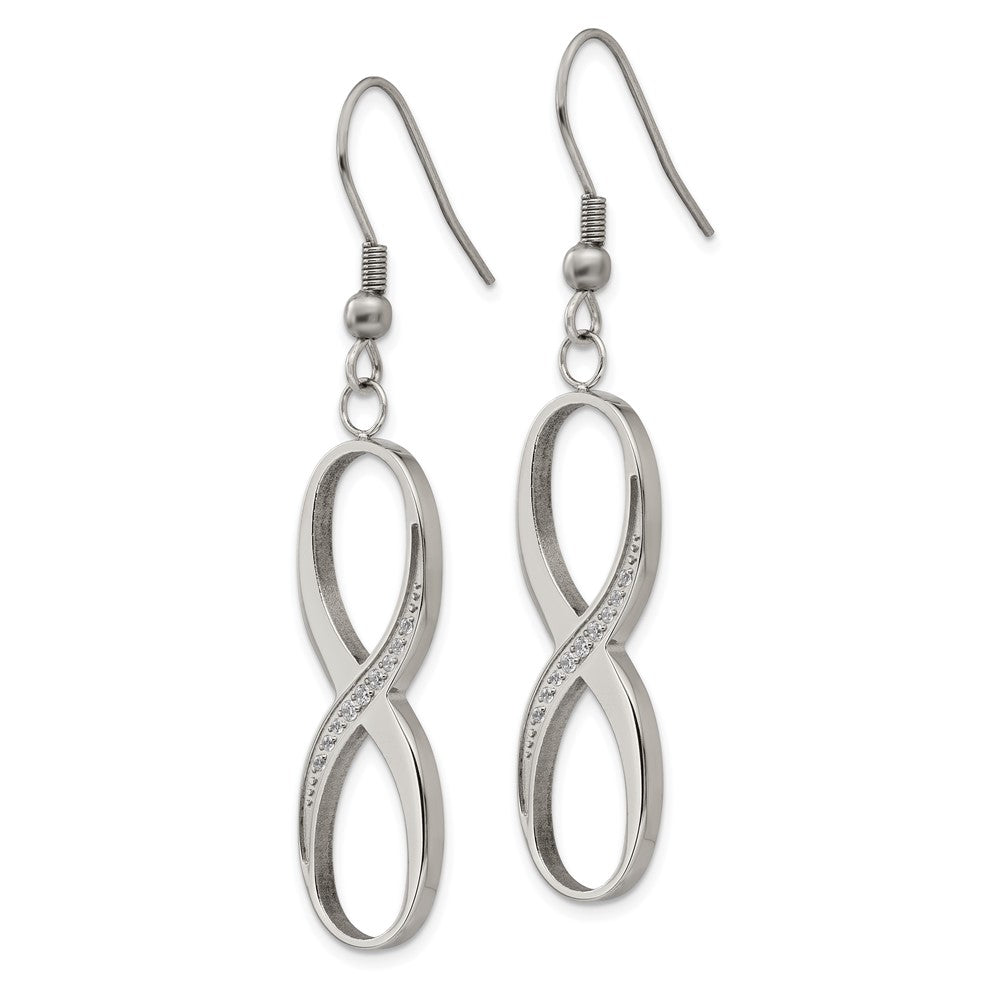 Chisel Stainless Steel Polished with CZ Infinity Dangle Shepherd Hook Earrings