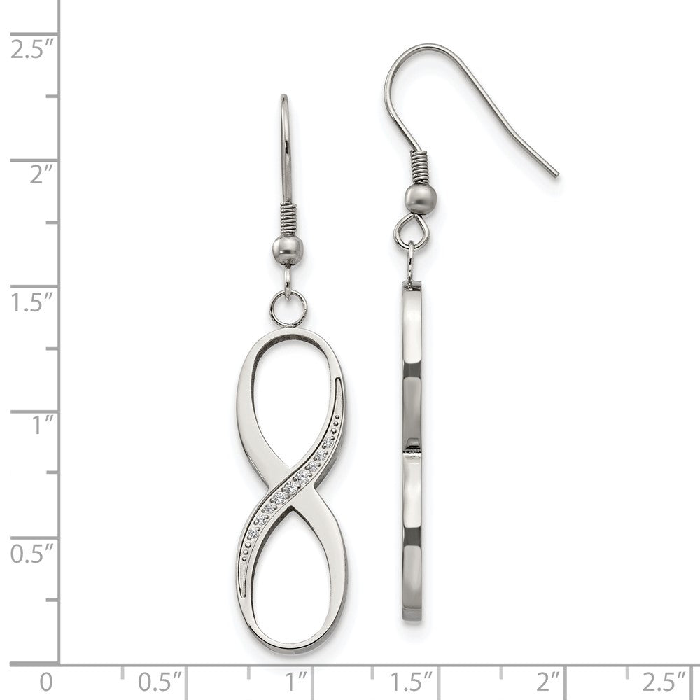 Chisel Stainless Steel Polished with CZ Infinity Dangle Shepherd Hook Earrings