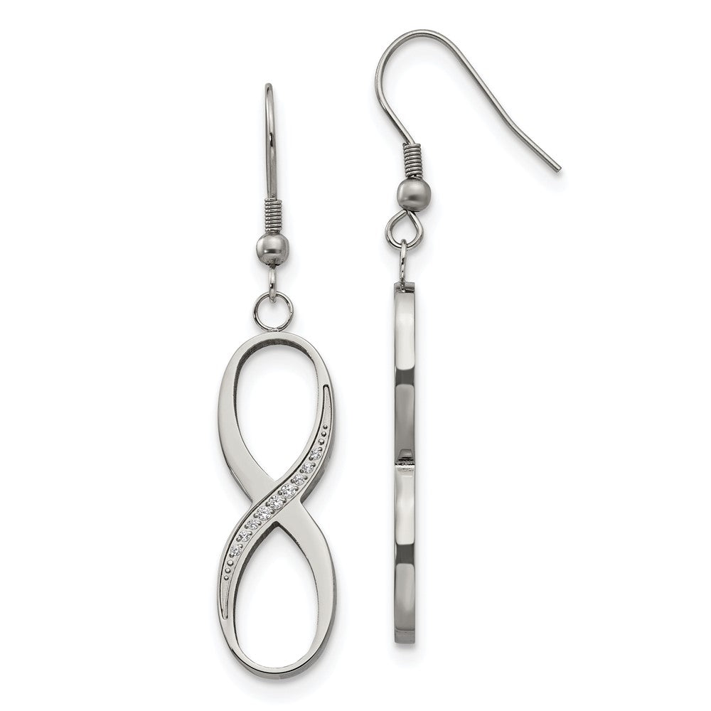 Chisel Stainless Steel Polished with CZ Infinity Dangle Shepherd Hook Earrings