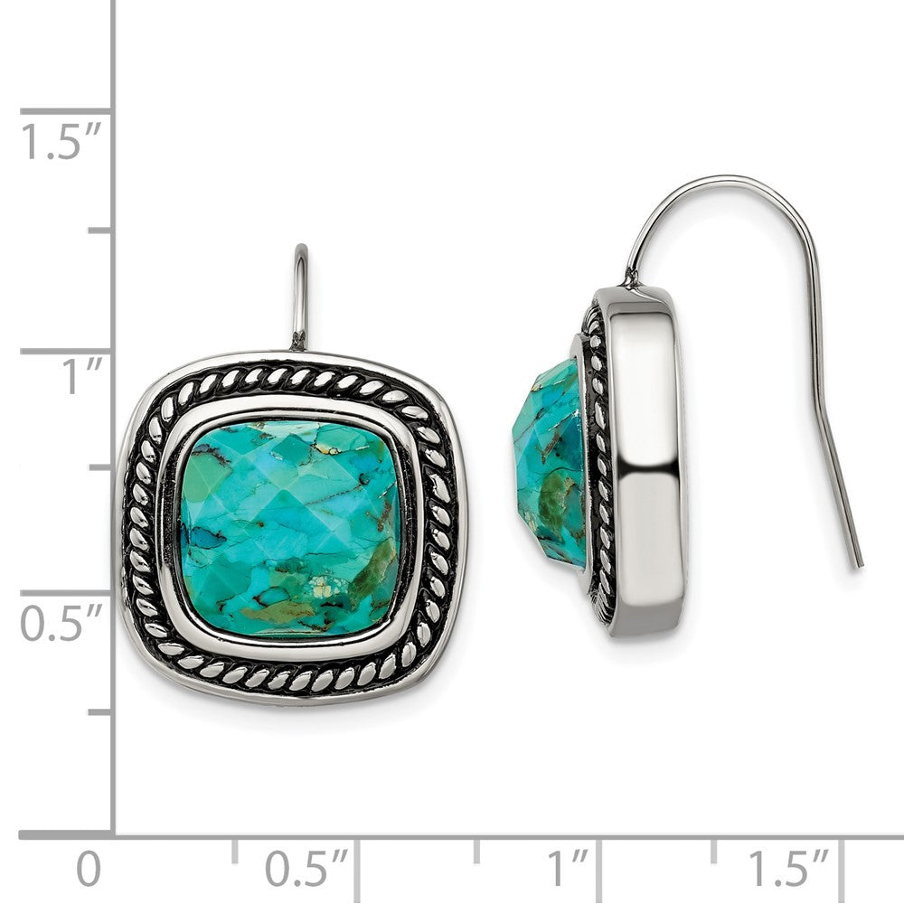 Chisel Stainless Steel Antiqued and Polished Imitation Turquoise Shepherd Hook Earrings