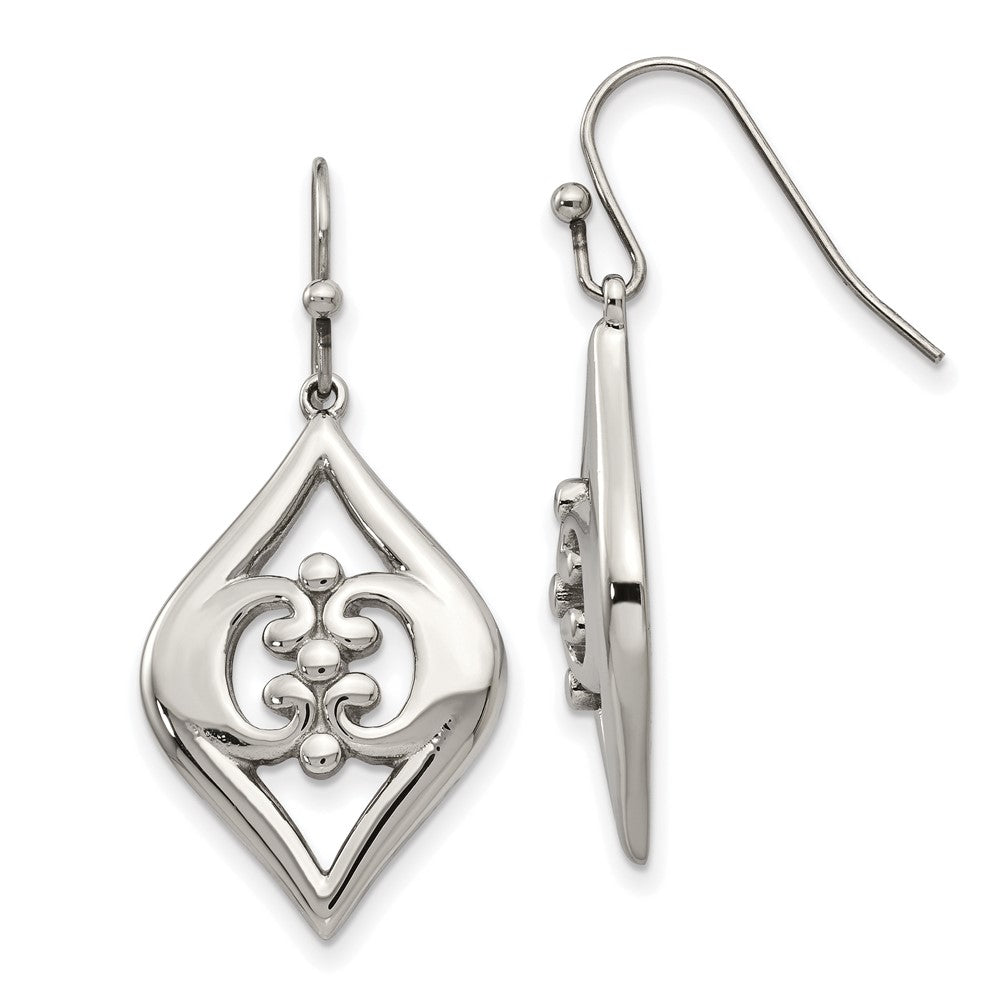 Stainless Steel Polished Dangle Shepherd Hook Earrings