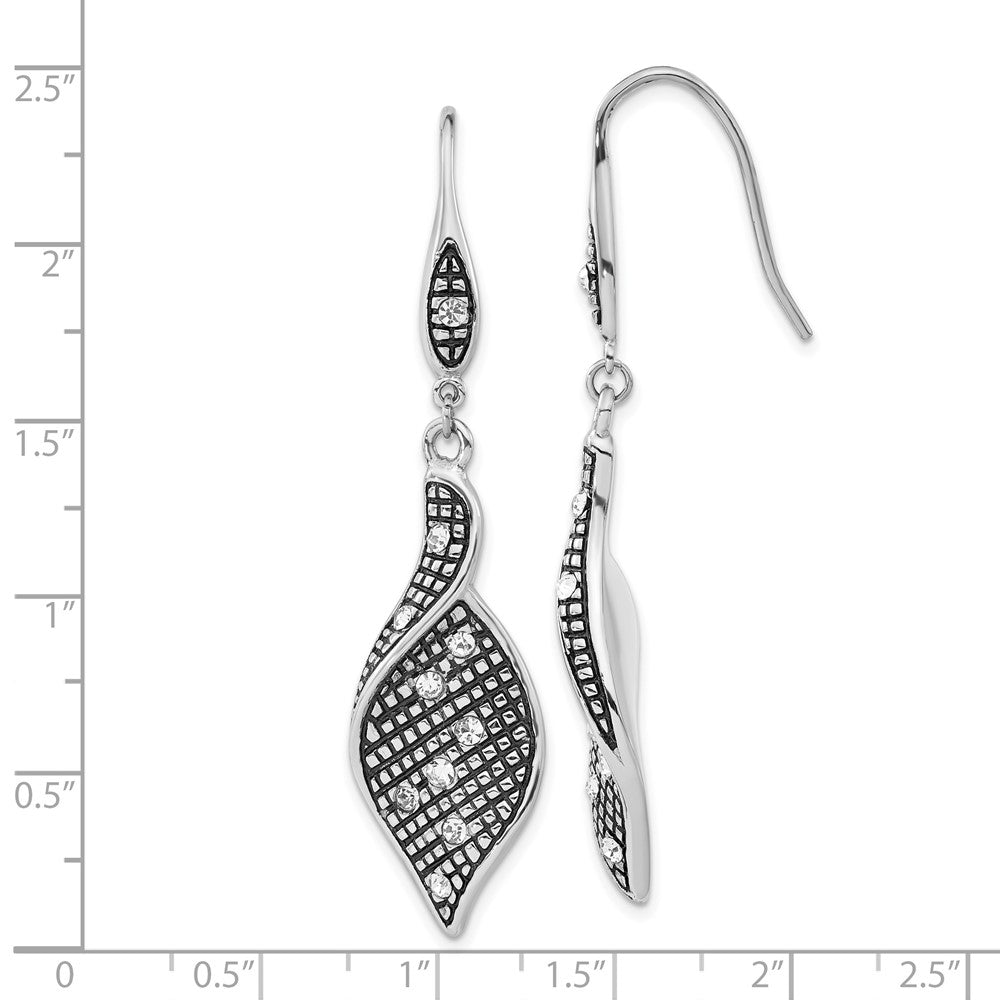 Stainless Steel Polished & Antiqued Crystal Shepherd Hook Dangle Earrings