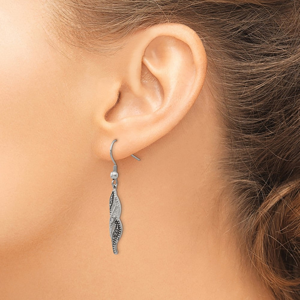 Chisel Stainless Steel Antiqued and Polished CZ Dangle Shepherd Hook Earrings