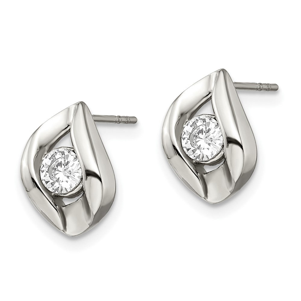 Chisel Stainless Steel Polished with CZ Post Earrings