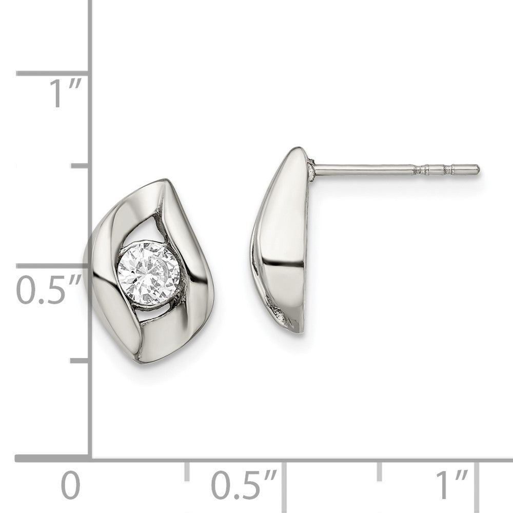 Chisel Stainless Steel Polished with CZ Post Earrings