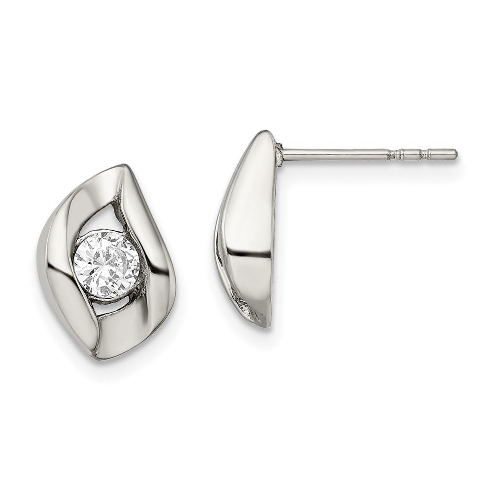 Chisel Stainless Steel Polished with CZ Post Earrings