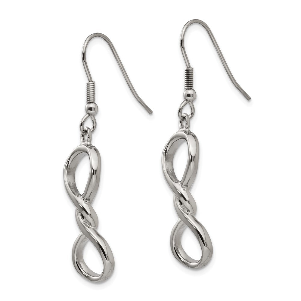 Chisel Stainless Steel Polished Infinity Dangle Shepherd Hook Earrings