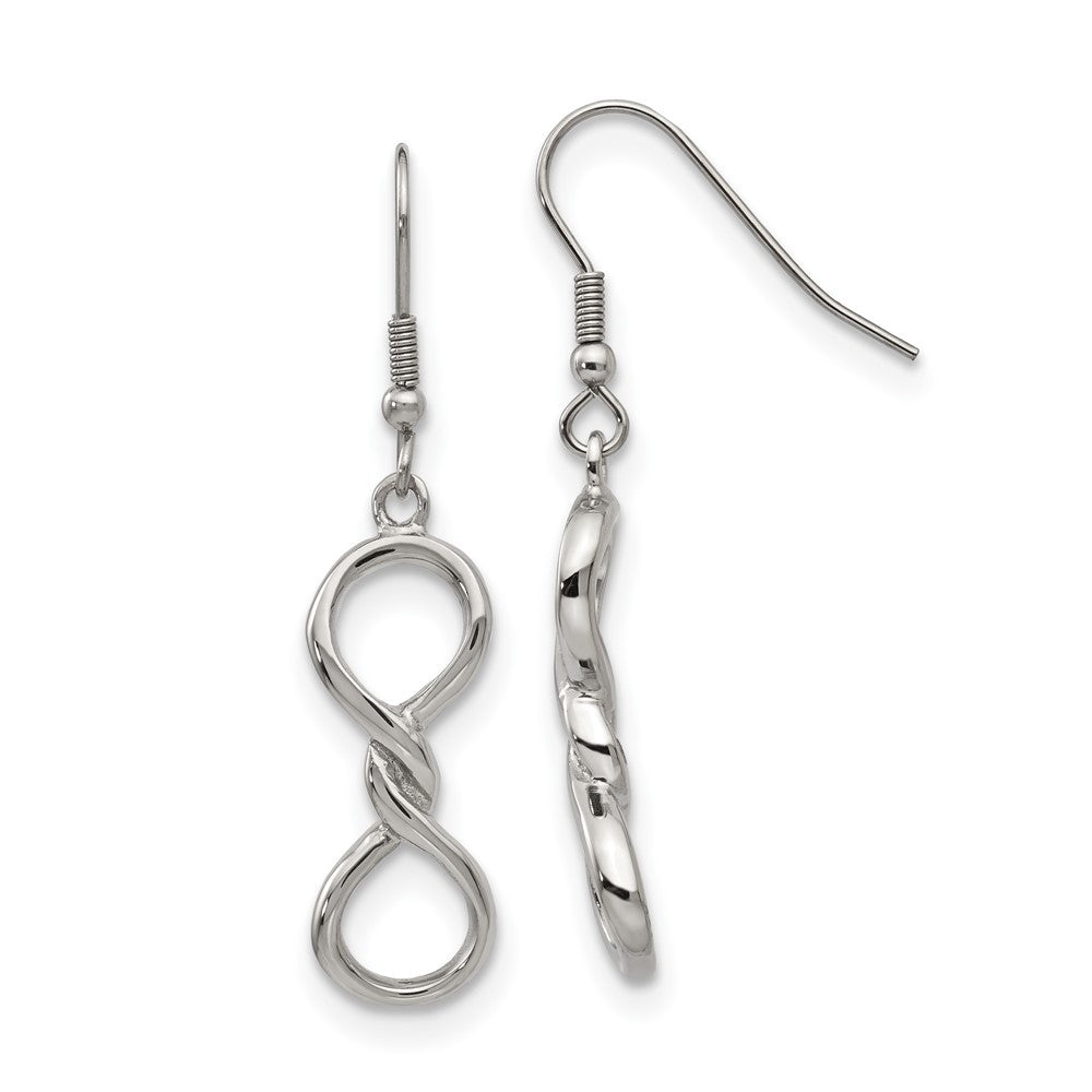 Chisel Stainless Steel Polished Infinity Dangle Shepherd Hook Earrings