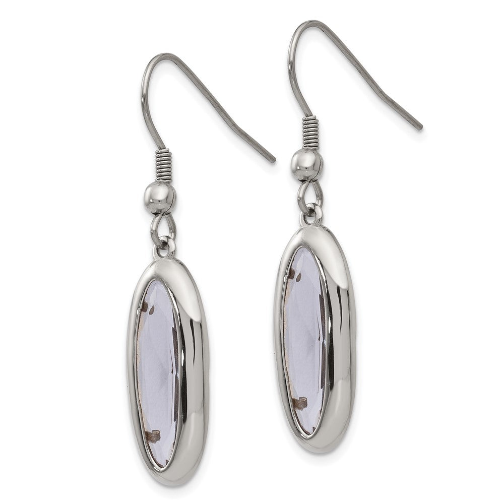 Chisel Stainless Steel Polished Grey Glass Oval Dangle Shepherd Hook Earrings