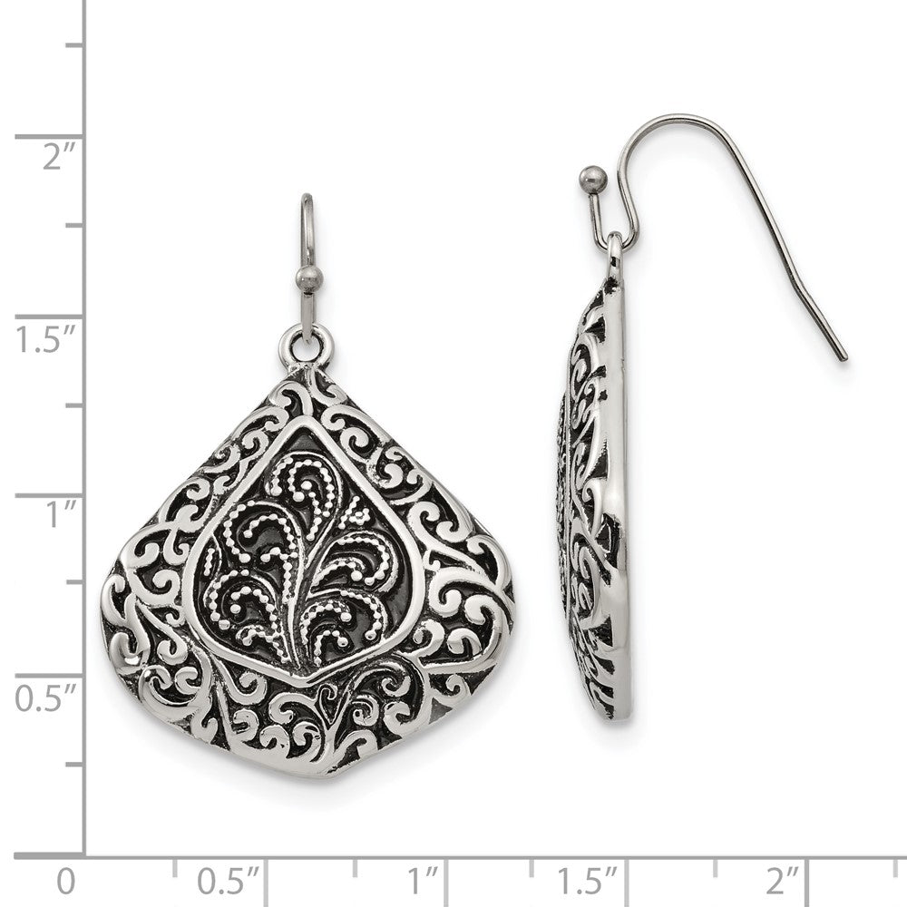 Chisel Stainless Steel Antiqued Polished and Textured Shepherd Hook Earrings