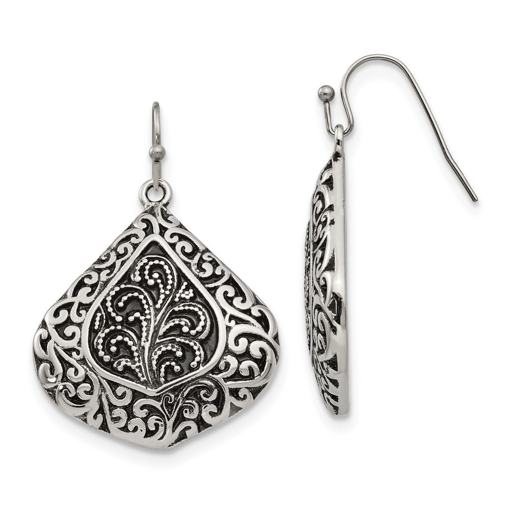 Chisel Stainless Steel Antiqued Polished and Textured Shepherd Hook Earrings