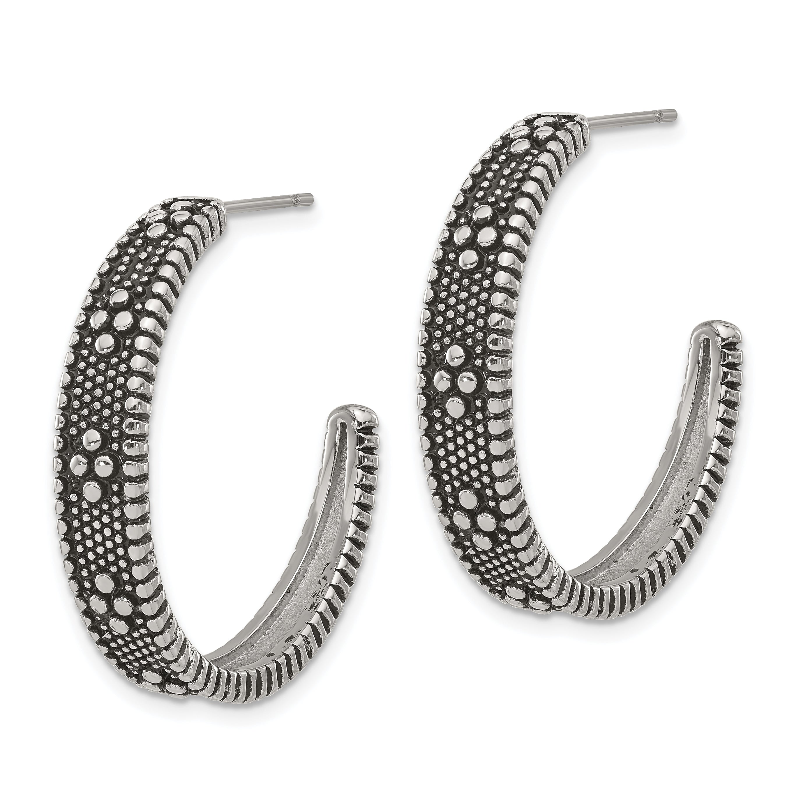 Stainless Steel Polished and Antiqued Post Hoop Earrings SRE765