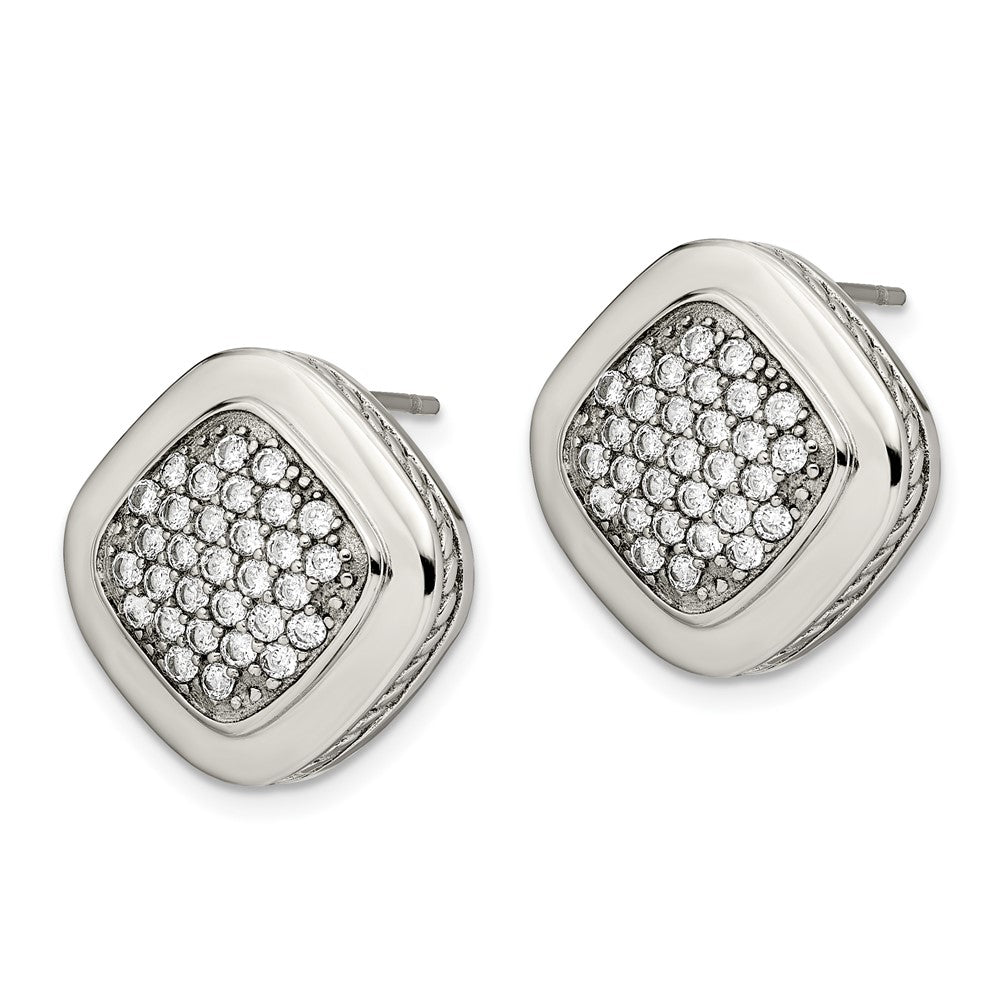 Stainless Steel Polished CZ Square Post Earrings