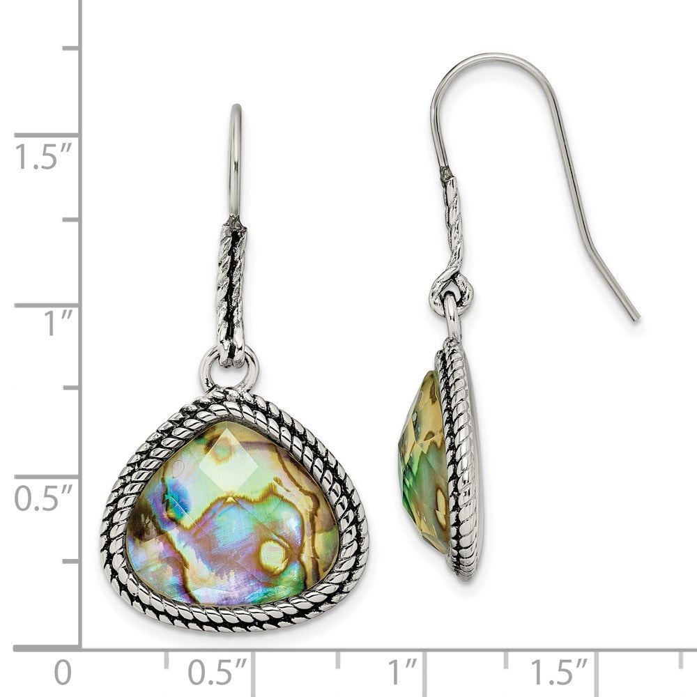 Stainless Steel Antiqued and Polished Imitation Abalone Dangle Earrings