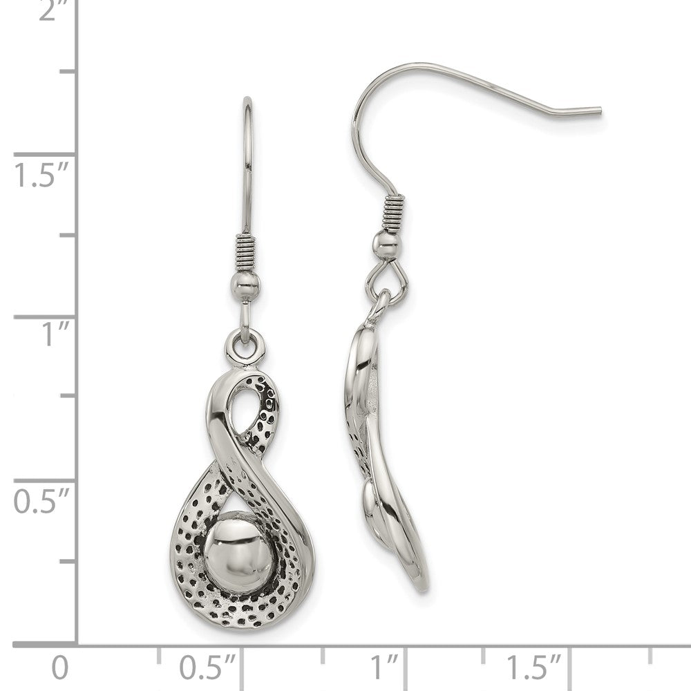 Stainless Steel Polished & Antiqued Infinity Dangle Earrings