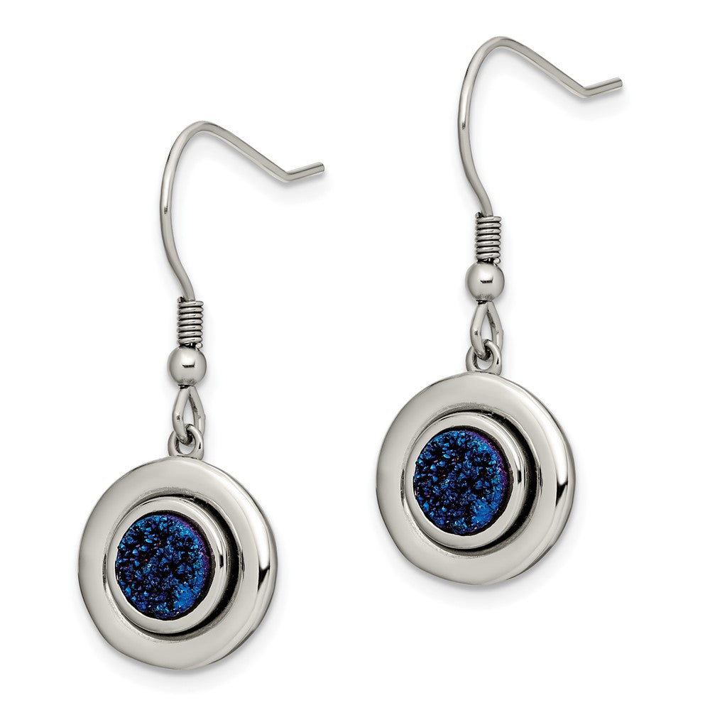 Chisel Stainless Steel Polished with Blue Druzy Dangle Shepherd Hook Earrings