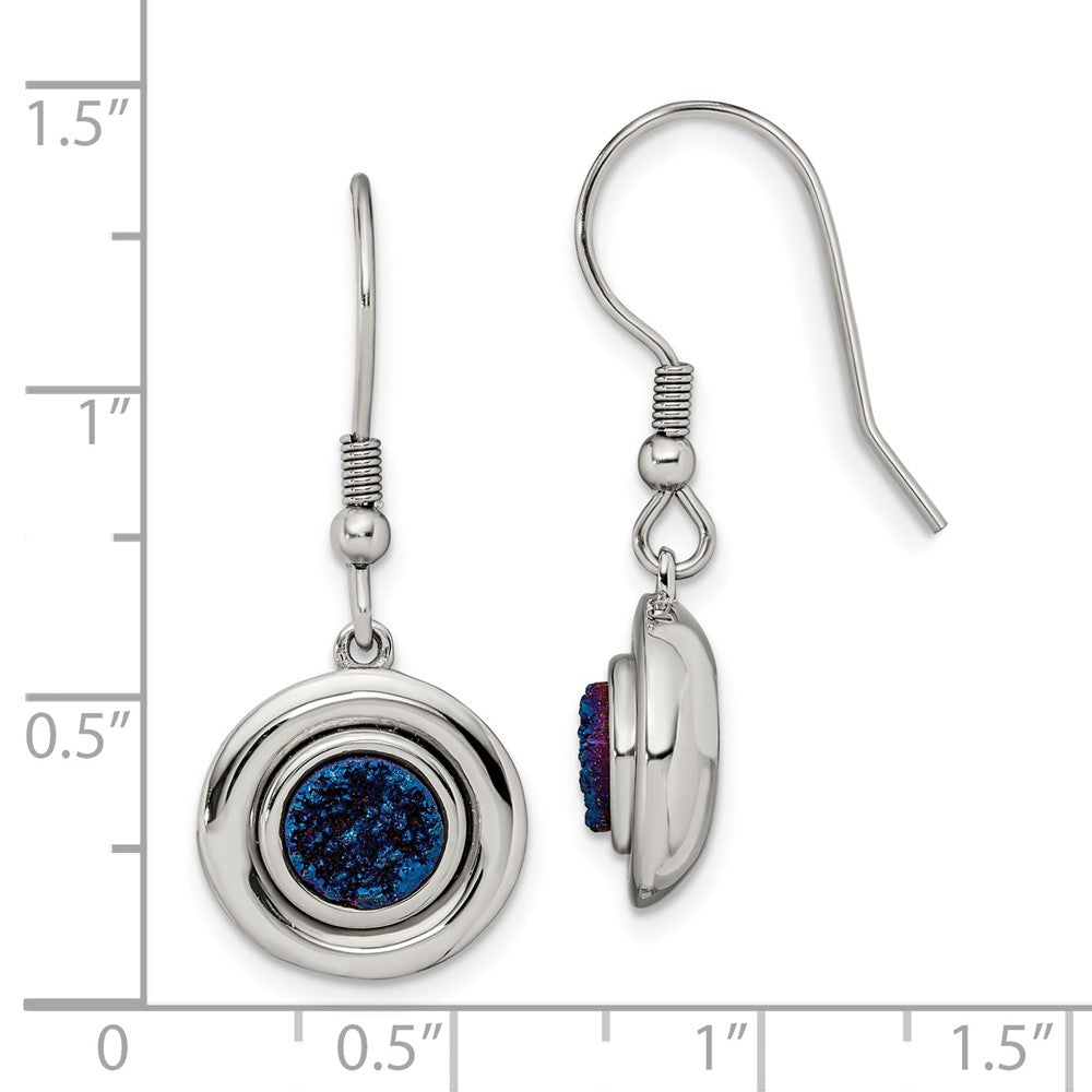 Chisel Stainless Steel Polished with Blue Druzy Dangle Shepherd Hook Earrings