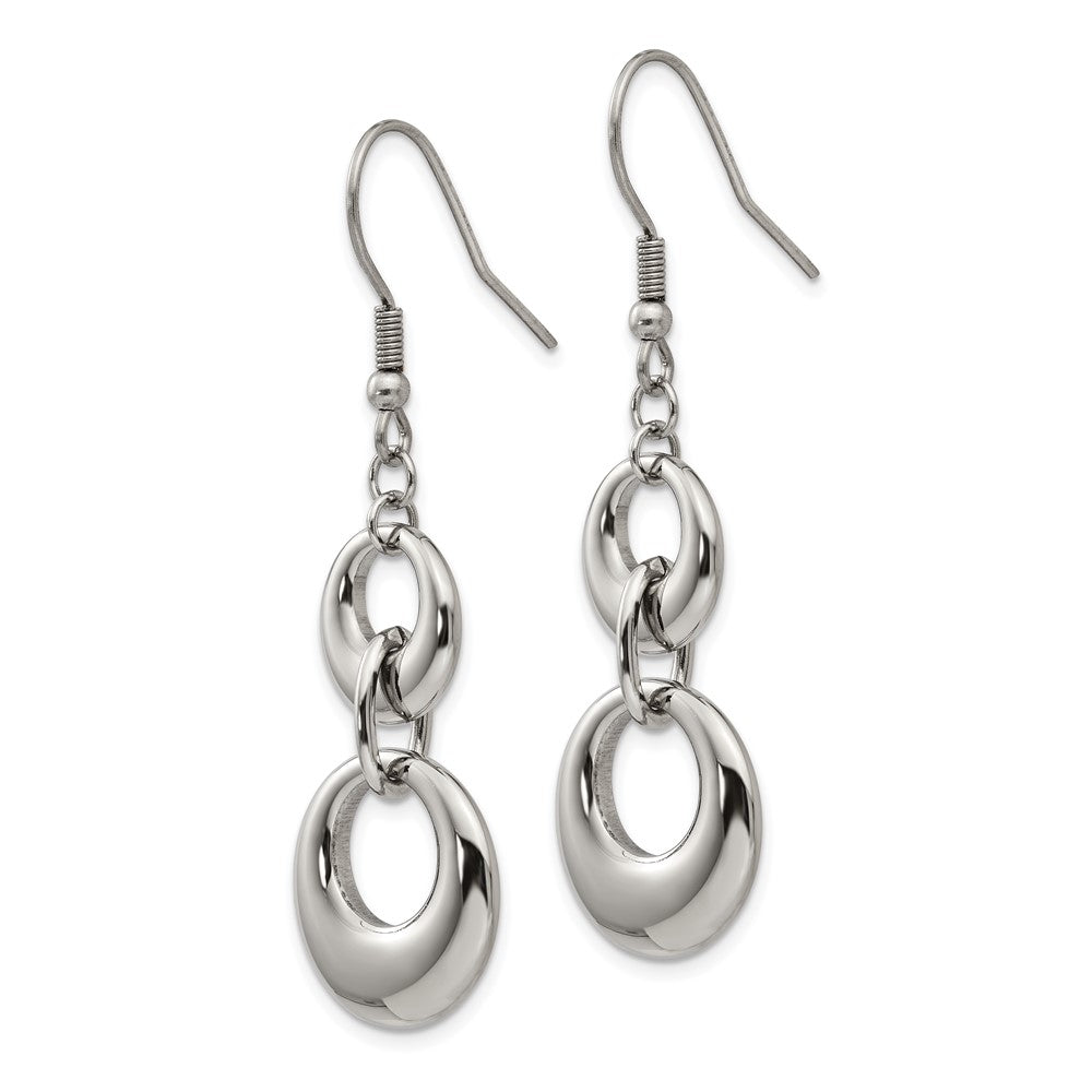 Chisel Stainless Steel Polished Circles Dangle Shepherd Hook Earrings