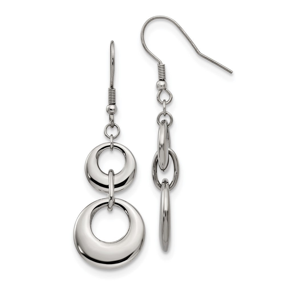 Chisel Stainless Steel Polished Circles Dangle Shepherd Hook Earrings