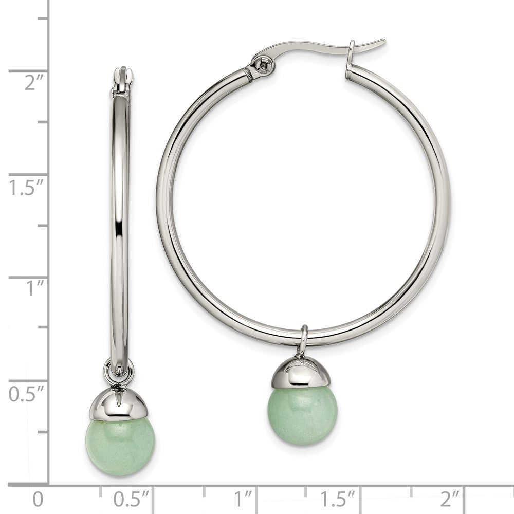 Chisel Stainless Steel Polished with Green Aventurine Dangle Hoop Earrings