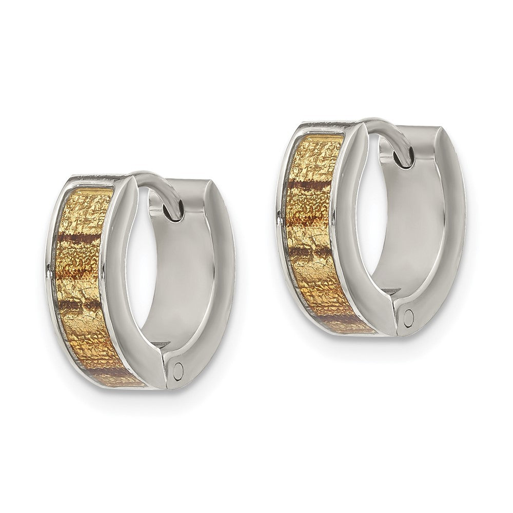 Stainless Steel Polished Birch Enameled Hinged Round Hoop Earrings