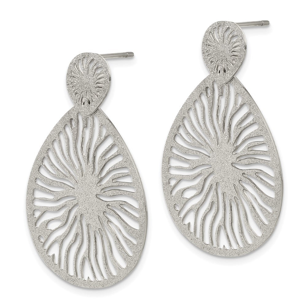 Stainless Steel Polished Laser Cut Starburst Teardrop Post Dangle Earrings