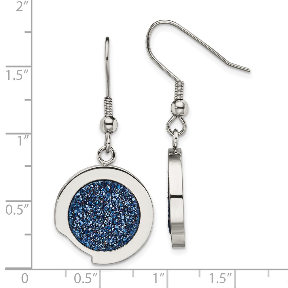 Stainless Steel Polished with Blue Druzy Dangle Shepherd Hook Earrings