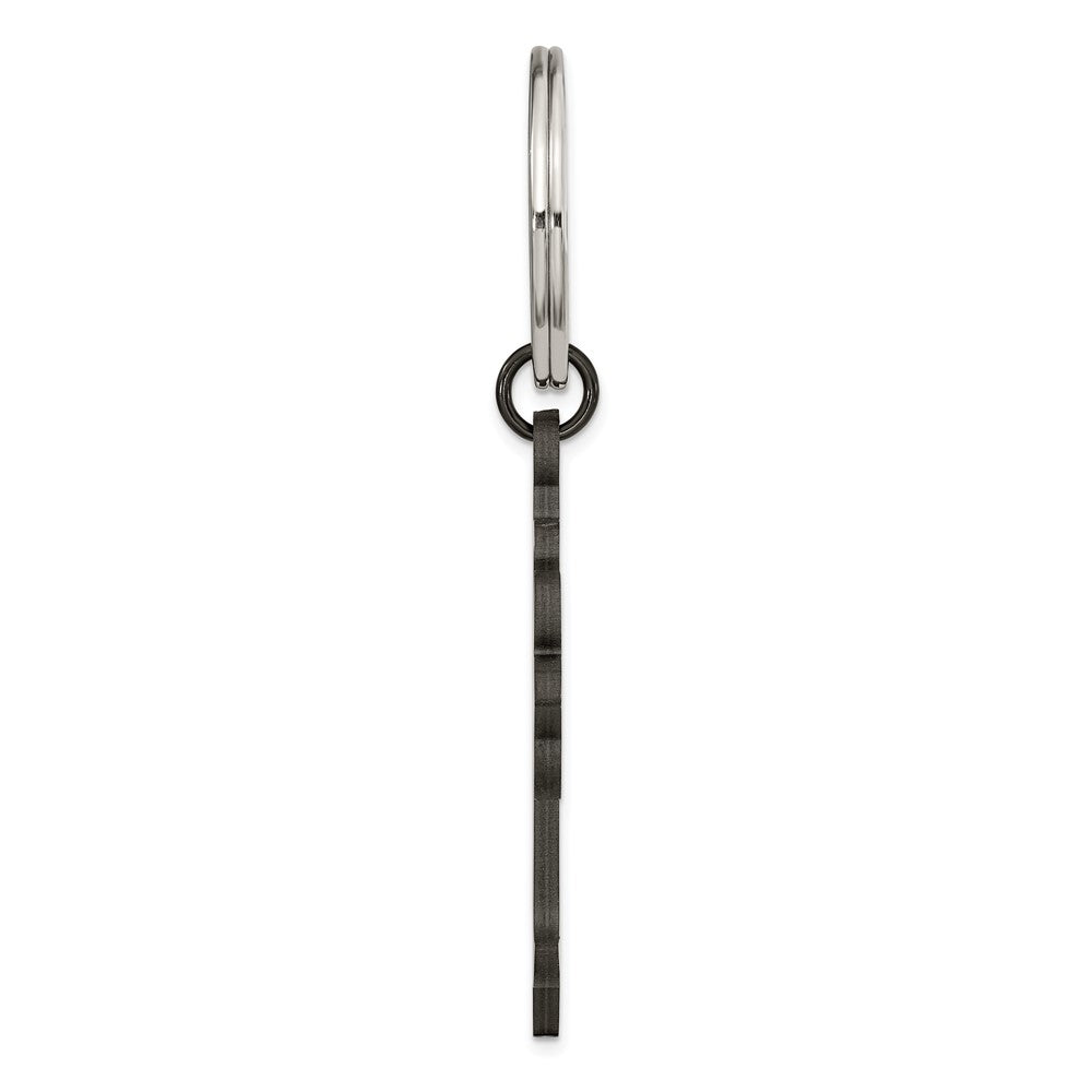 Chisel Stainless Steel Polished Black IP-plated Cross Key Ring