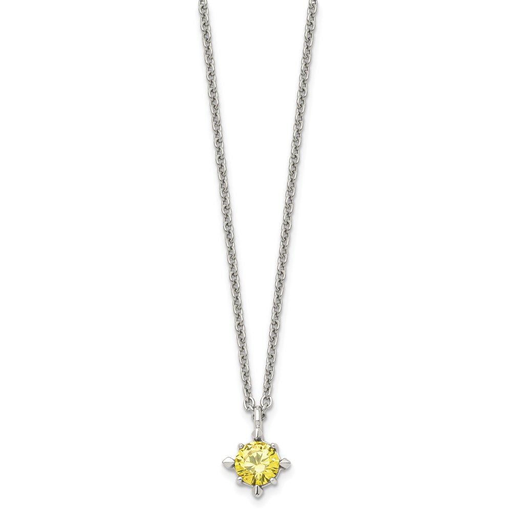 Stainless Steel Polished Yellow CZ 18in Necklace